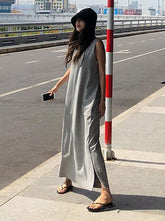 Gray Backless Sleeveless Split-side Long T-shirt Dress